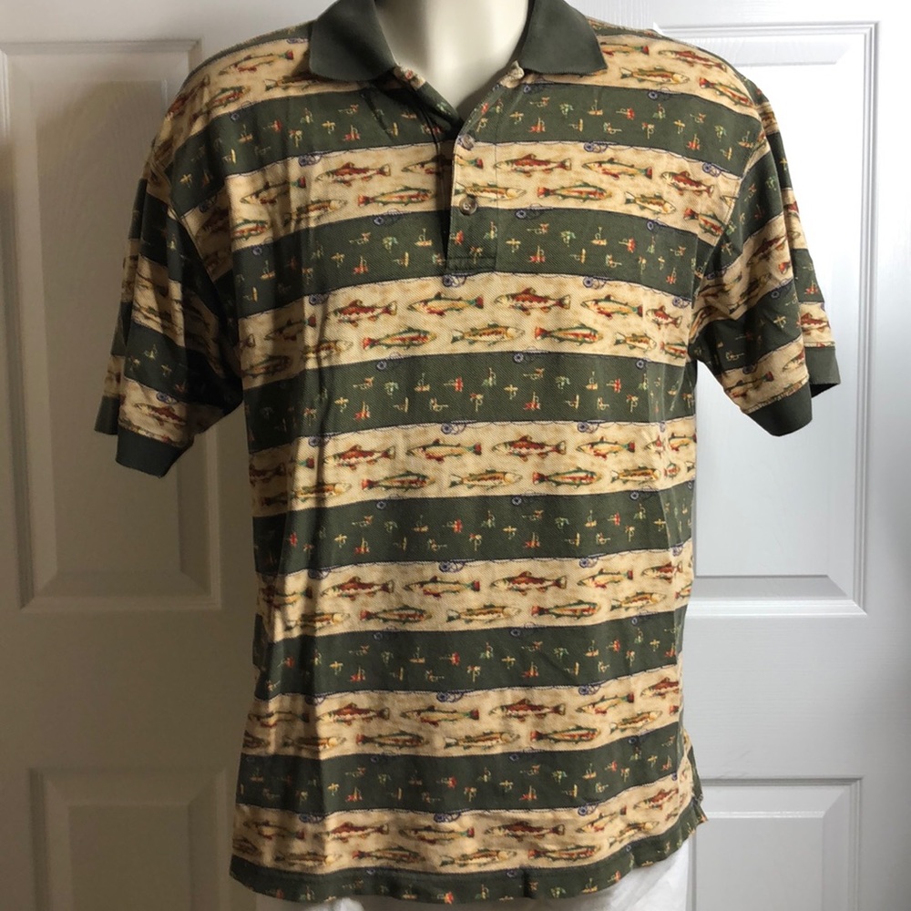 Woolrich Fish Reel Rod Lure Polo Shirt M